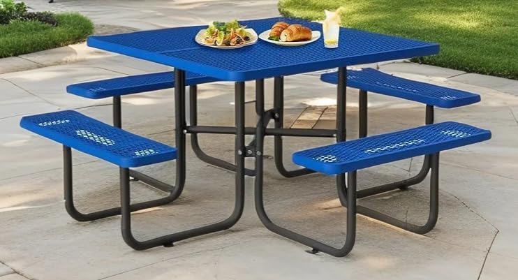 Heavy‑Duty Square Metal Picnic Table Set