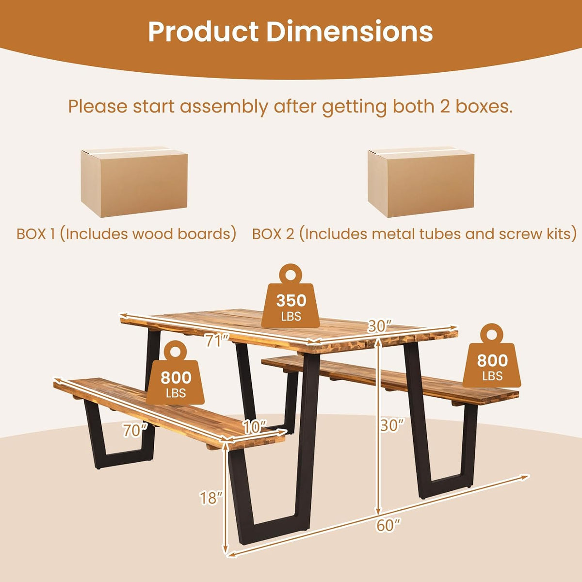 Acacia Wood Outdoor Picnic Table Set