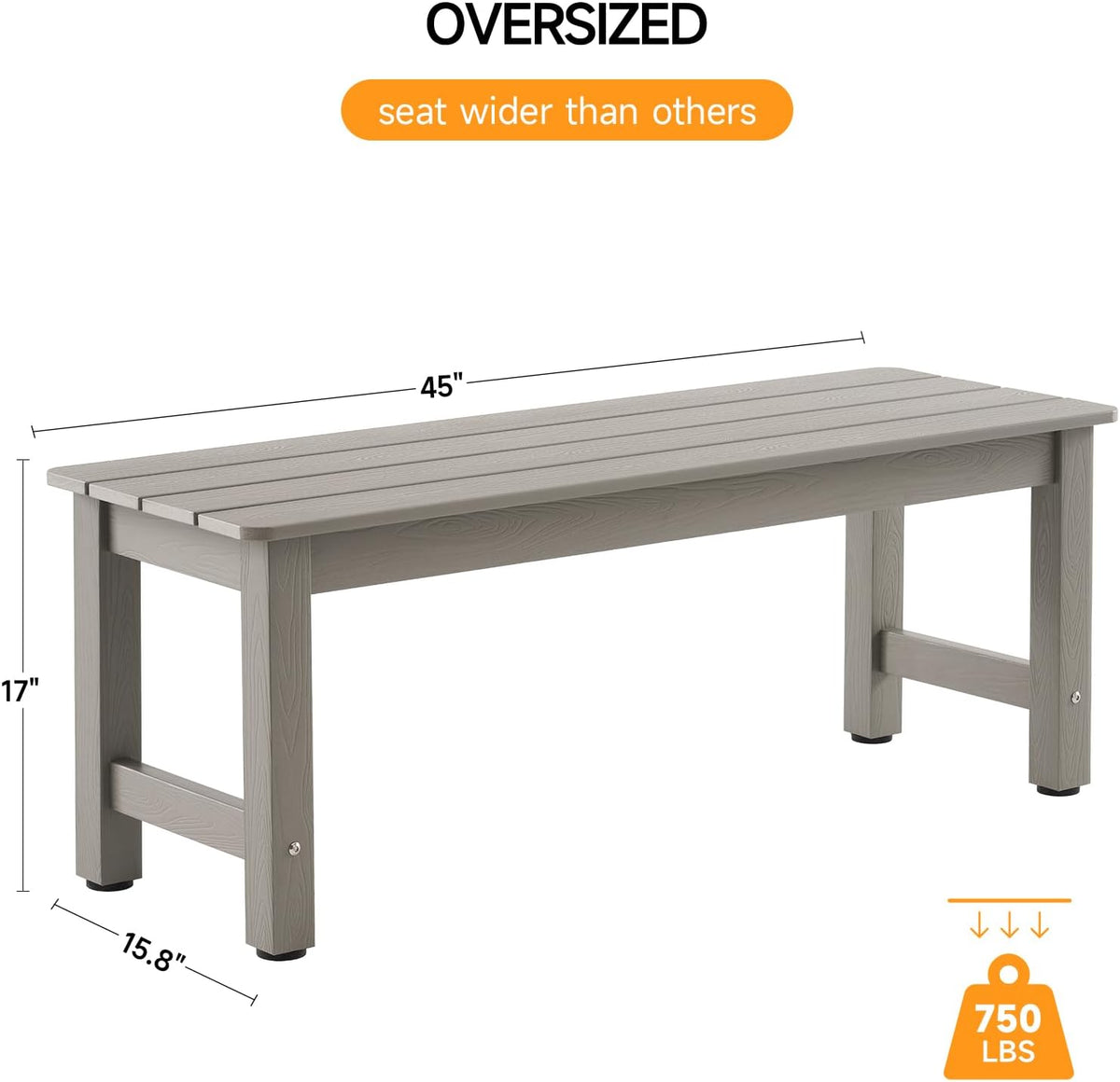 Grey Poly‑Lumber Weatherproof Garden Bench