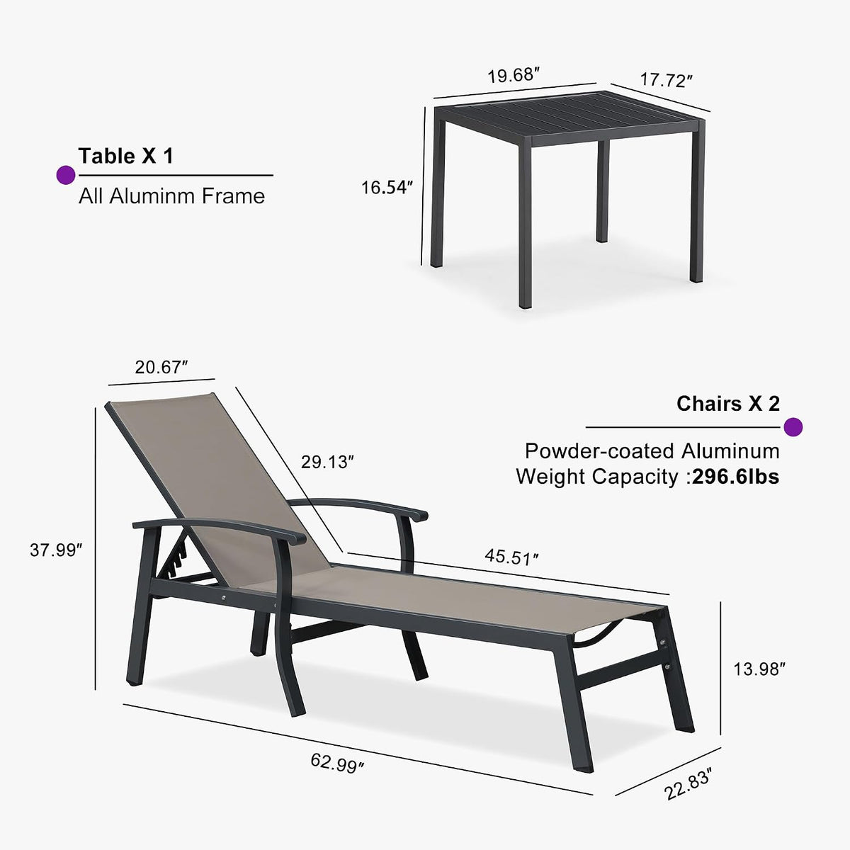 Aluminum Adjustable Outdoor Lounge Chairs