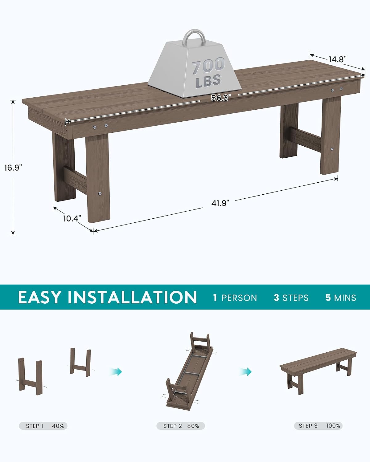 All‑Weather HDPE Outdoor Patio Bench