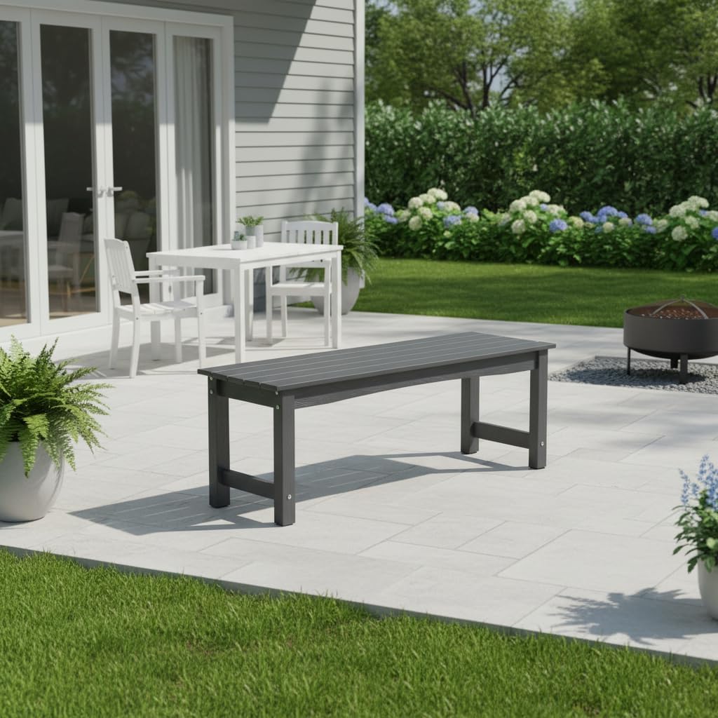 Grey Poly‑Lumber Weatherproof Garden Bench