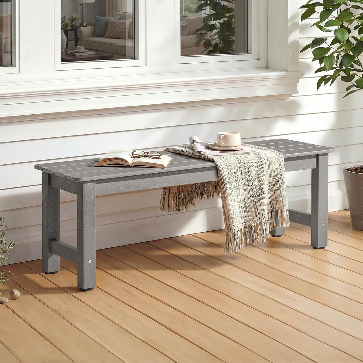 Grey Poly‑Lumber Weatherproof Garden Bench