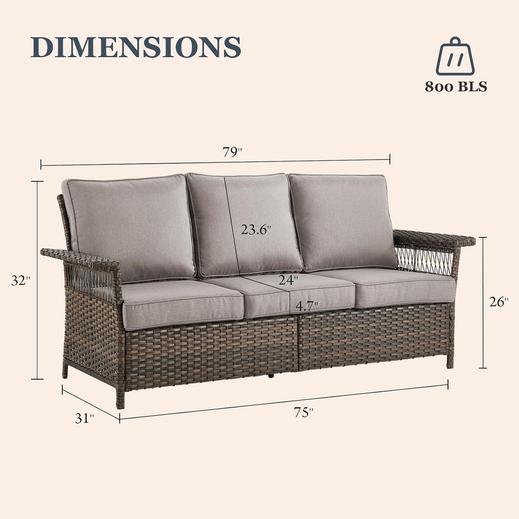 Cushioned Wicker 3‑Seater Outdoor Patio Sofa