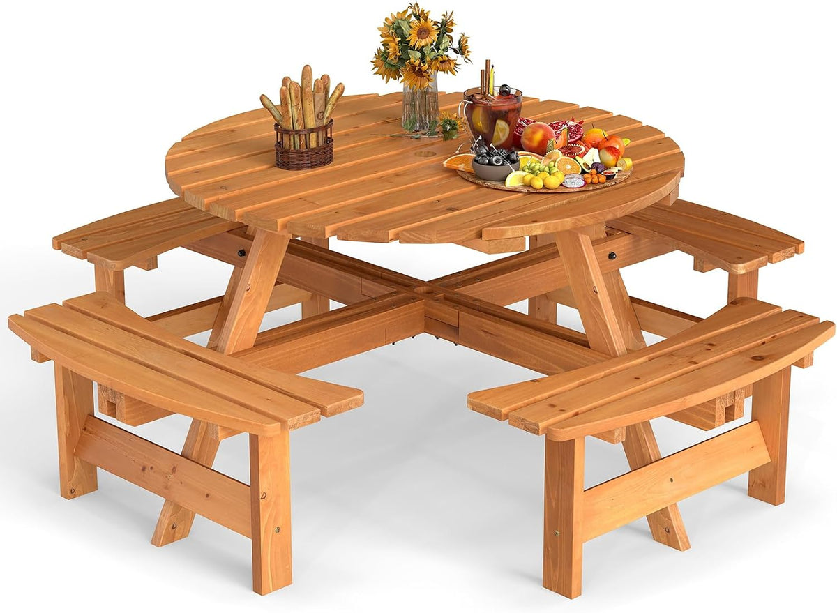 Wooden Round Outdoor Picnic Table Set