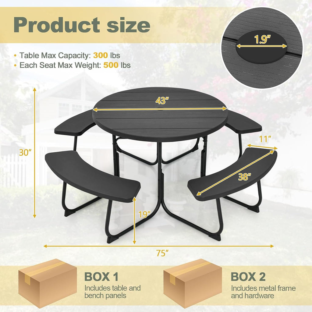 HDPE Round Outdoor Picnic Table Set