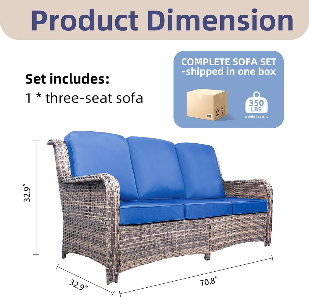 Cushioned Wicker 3‑Seater Outdoor Patio Sofa