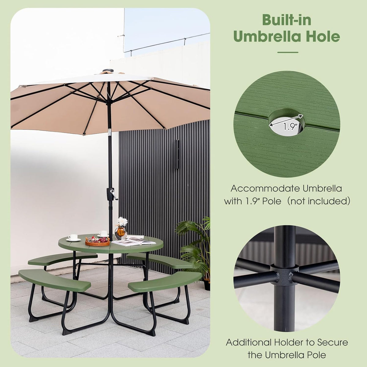 HDPE Round Outdoor Picnic Table Set