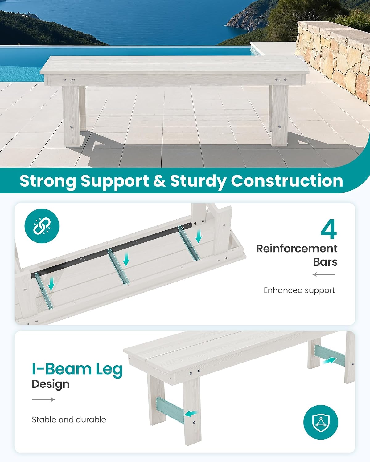 White HDPE Two‑Person Backless Bench