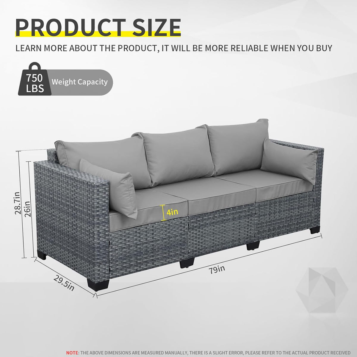 Cushioned Wicker 3‑Seater Outdoor Patio Sofa