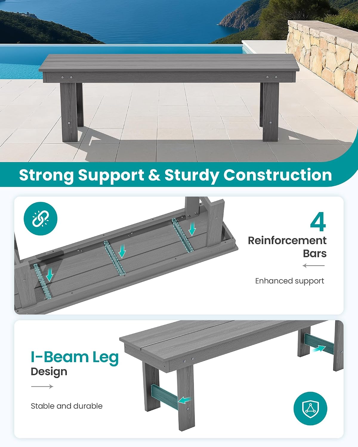 All‑Weather HDPE Outdoor Patio Bench