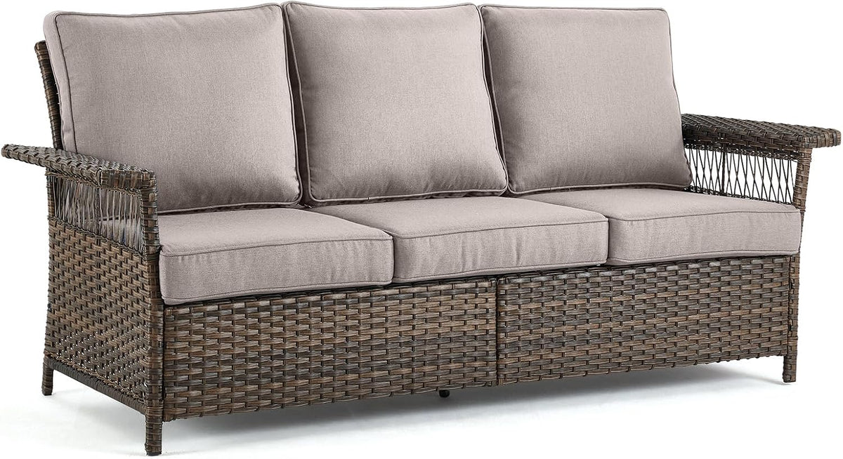 Cushioned Wicker 3‑Seater Outdoor Patio Sofa