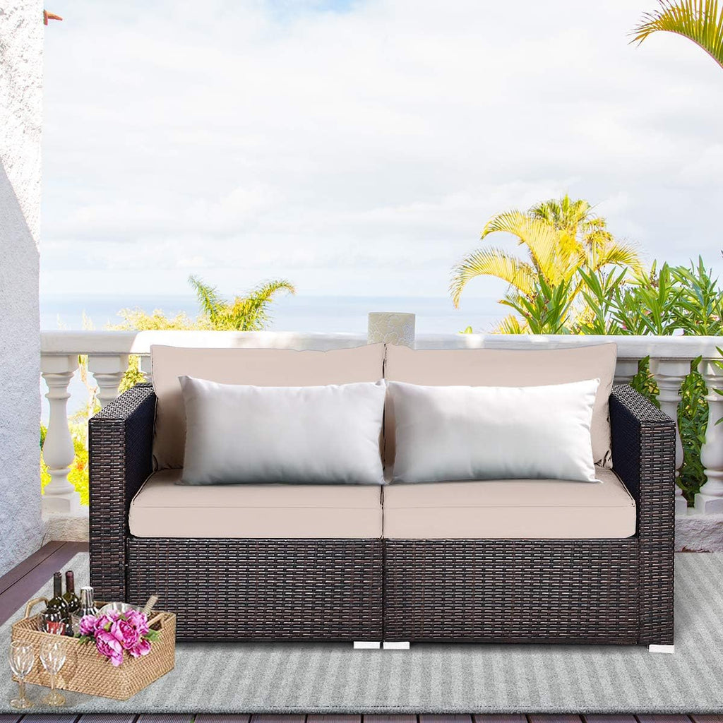 Cushioned Wicker Outdoor Patio Loveseat Sofa