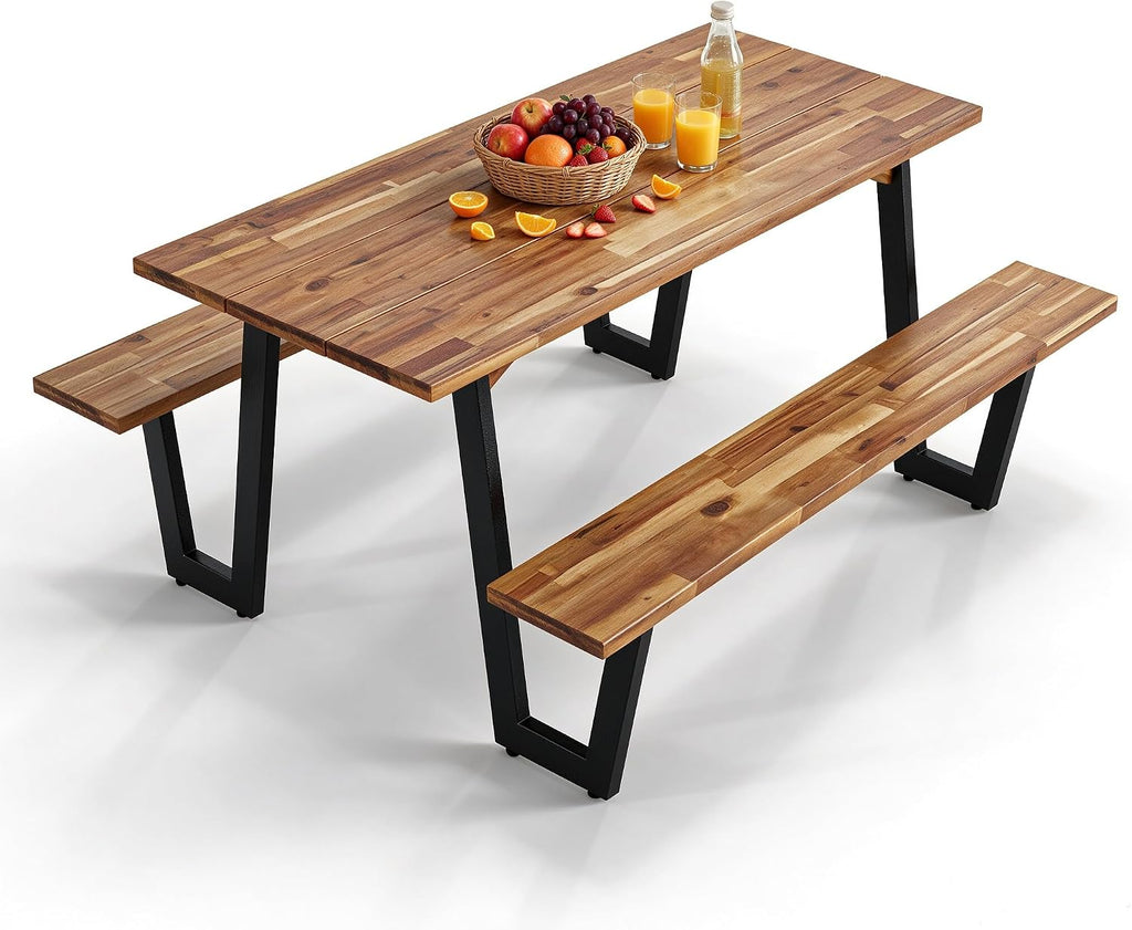 Acacia Wood Outdoor Picnic Table Set