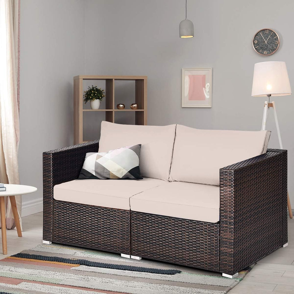 Cushioned Wicker Outdoor Patio Loveseat Sofa