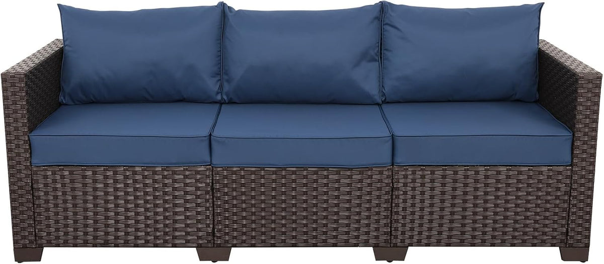 Cushioned Wicker 3‑Seater Outdoor Patio Sofa