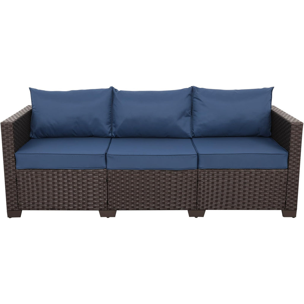 Cushioned Wicker 3‑Seater Outdoor Patio Sofa
