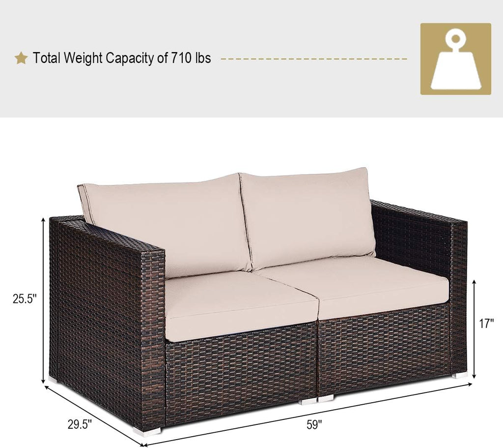 Cushioned Wicker Outdoor Patio Loveseat Sofa
