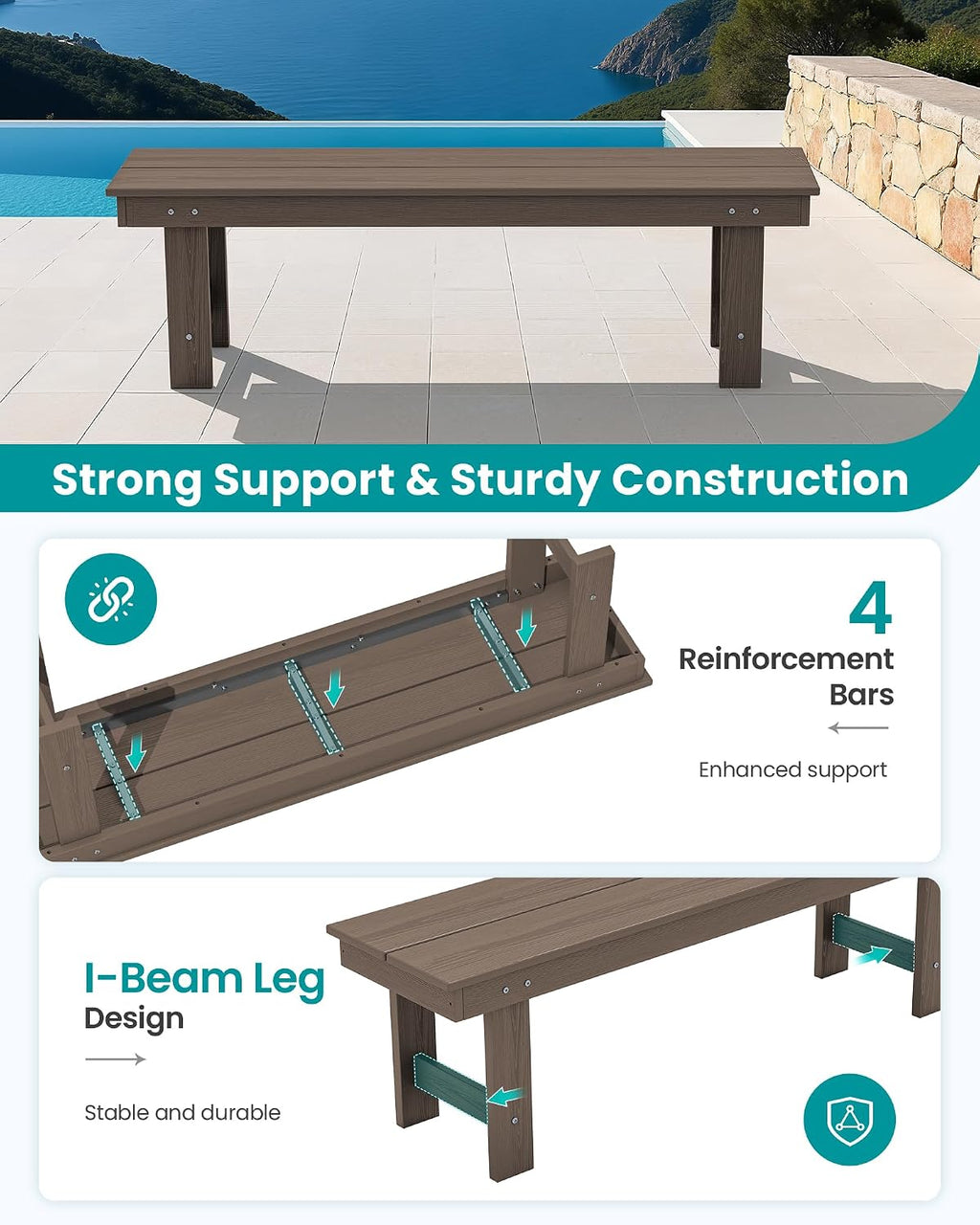 All‑Weather HDPE Outdoor Patio Bench