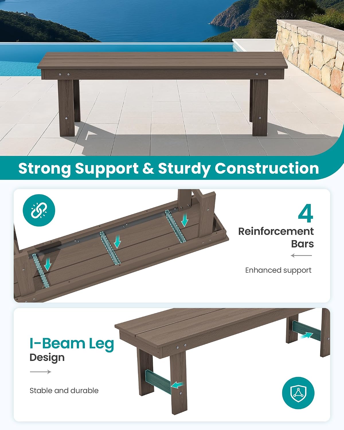 All‑Weather HDPE Outdoor Patio Bench