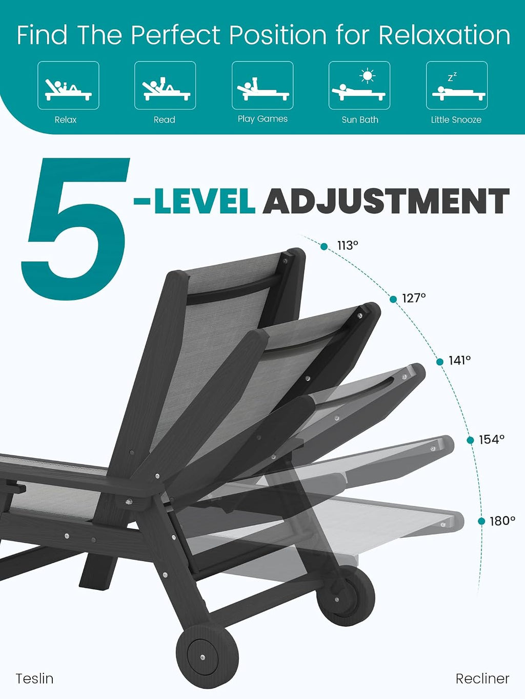 Textilene Wheeled Outdoor Lounge Chairs
