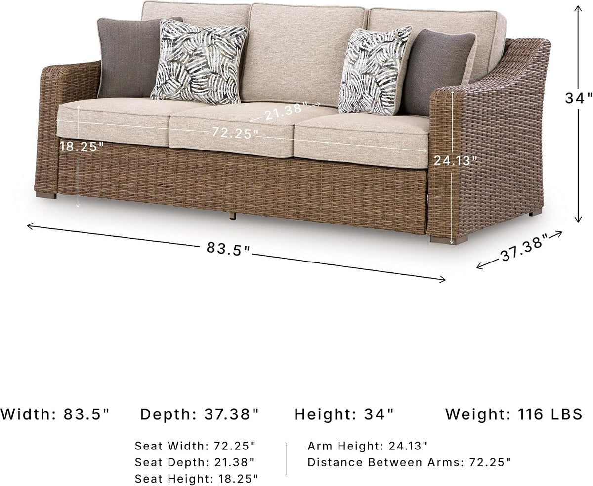 Cushioned Wicker 3‑Seater Outdoor Patio Sofa