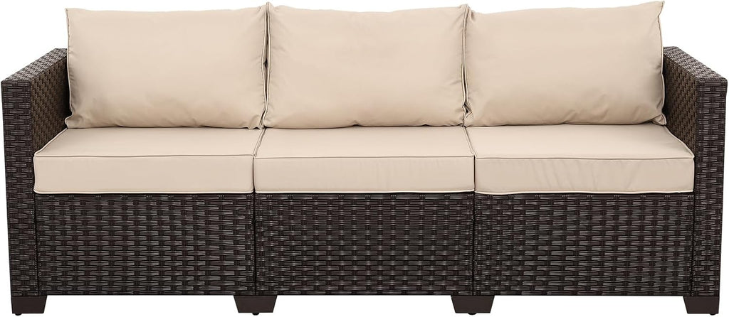 Cushioned Wicker 3‑Seater Outdoor Patio Sofa