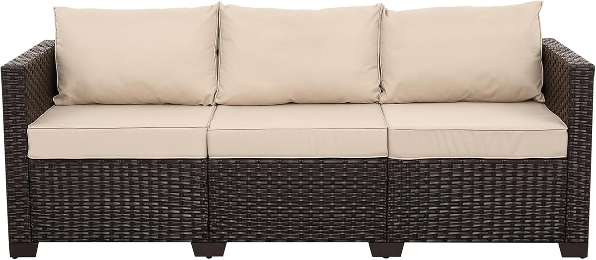Cushioned Wicker 3‑Seater Outdoor Patio Sofa