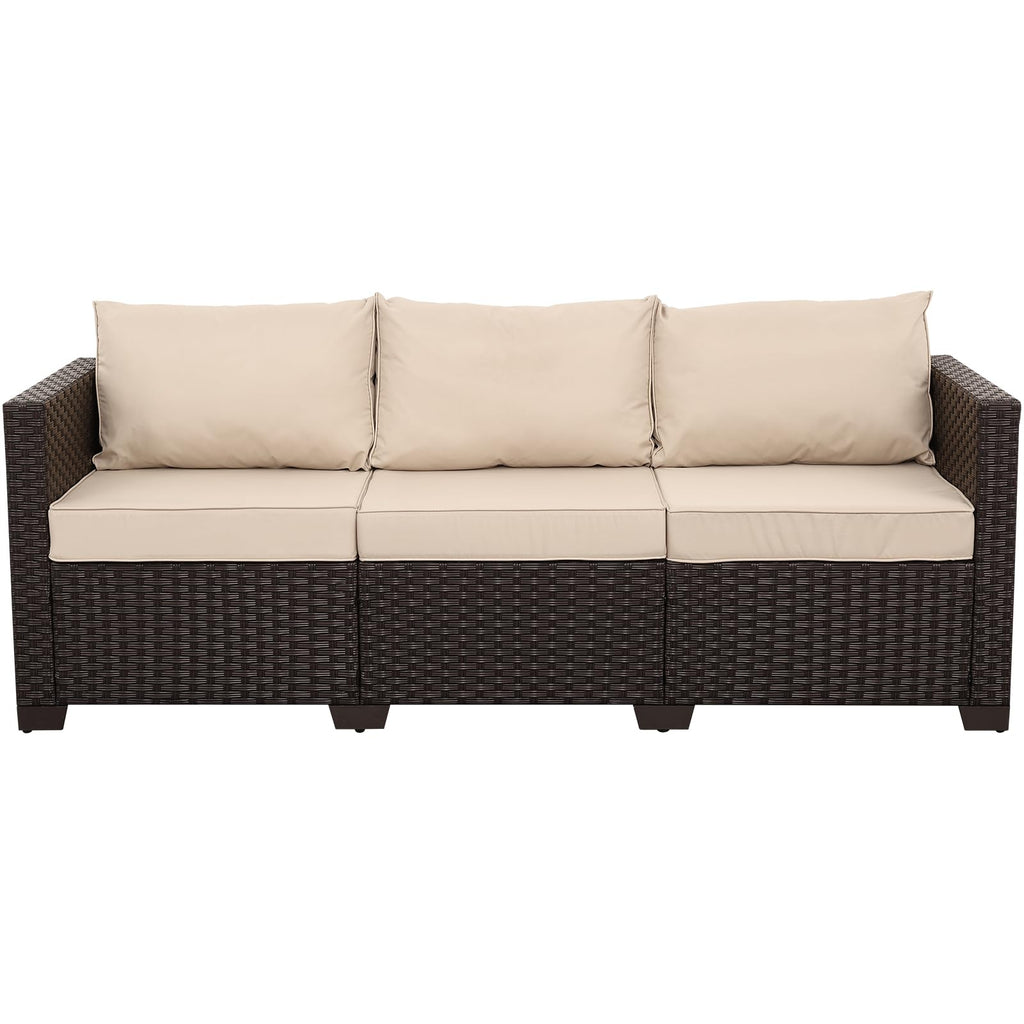 Cushioned Wicker 3‑Seater Outdoor Patio Sofa