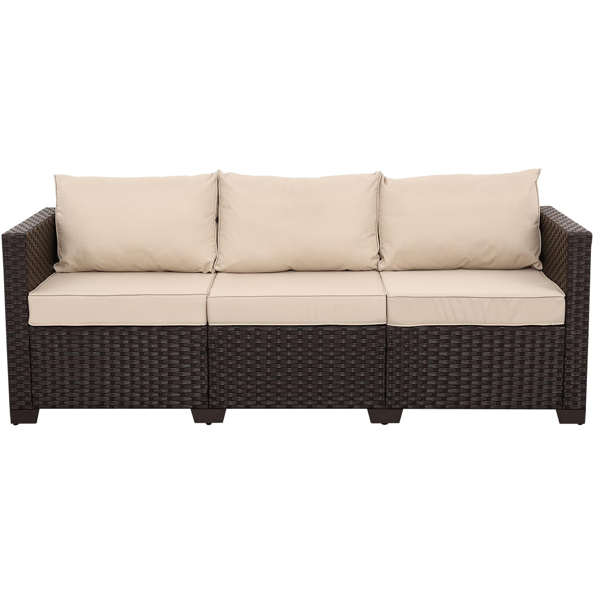 Cushioned Wicker 3‑Seater Outdoor Patio Sofa