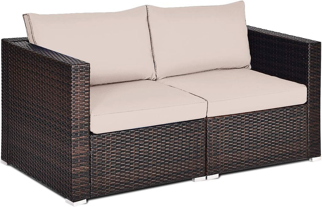 Cushioned Wicker Outdoor Patio Loveseat Sofa