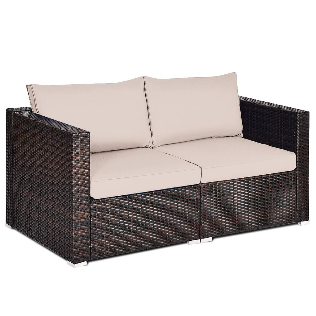 Cushioned Wicker Outdoor Patio Loveseat Sofa