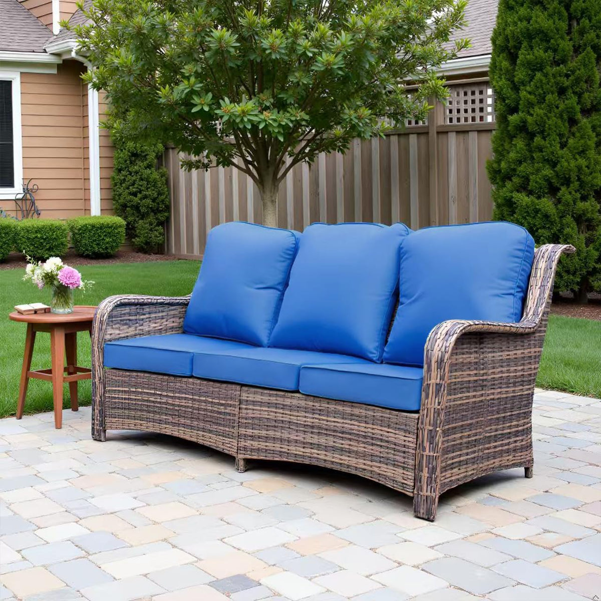 Cushioned Wicker 3‑Seater Outdoor Patio Sofa