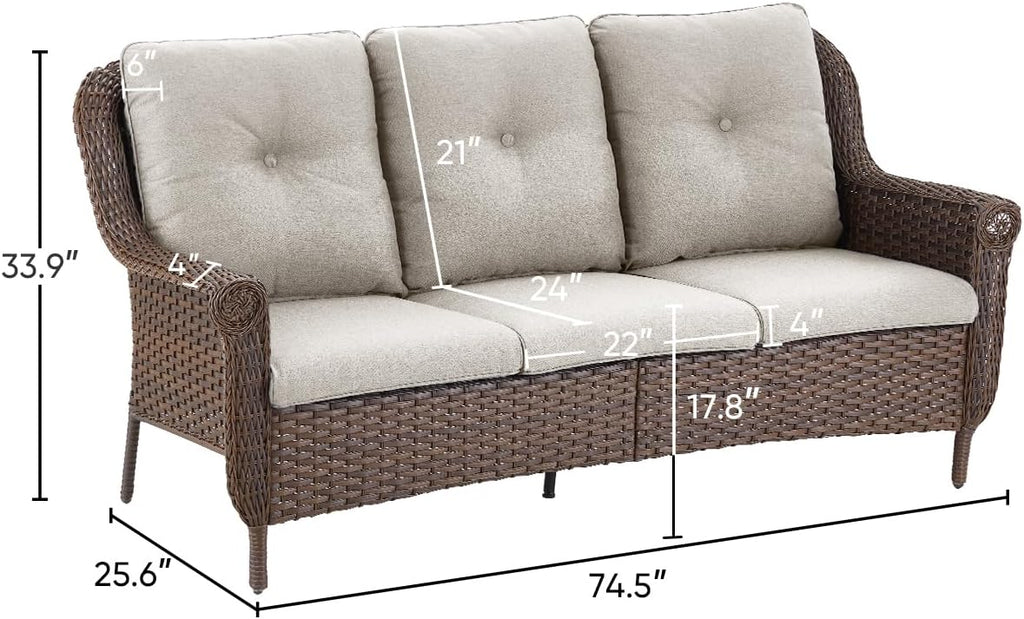 Cushioned Wicker 3‑Seater Outdoor Patio Sofa