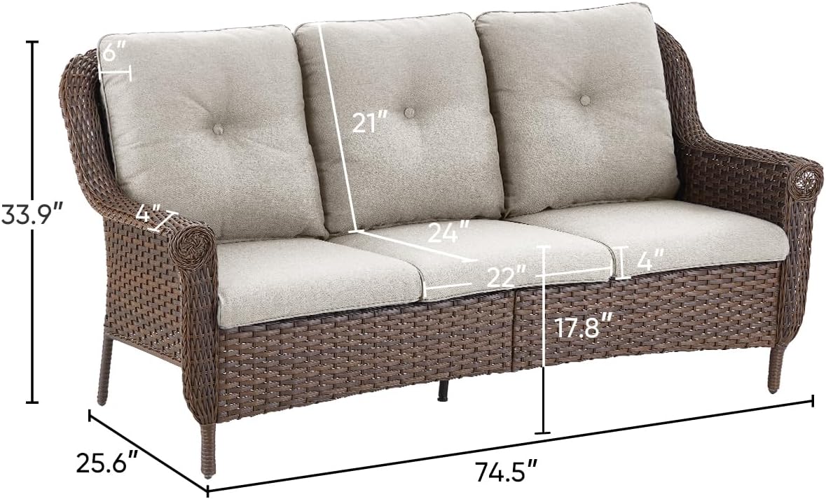 Cushioned Wicker 3‑Seater Outdoor Patio Sofa