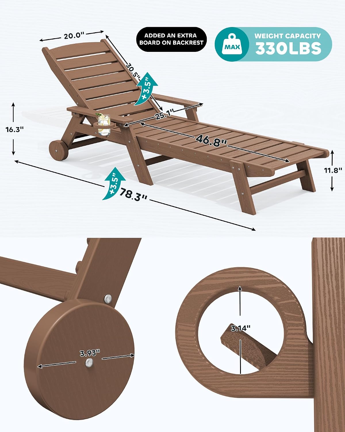 Adjustable Wheeled HDPE Outdoor Loungers