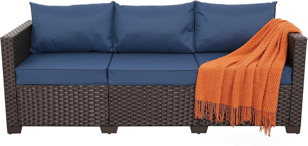Cushioned Wicker 3‑Seater Outdoor Patio Sofa