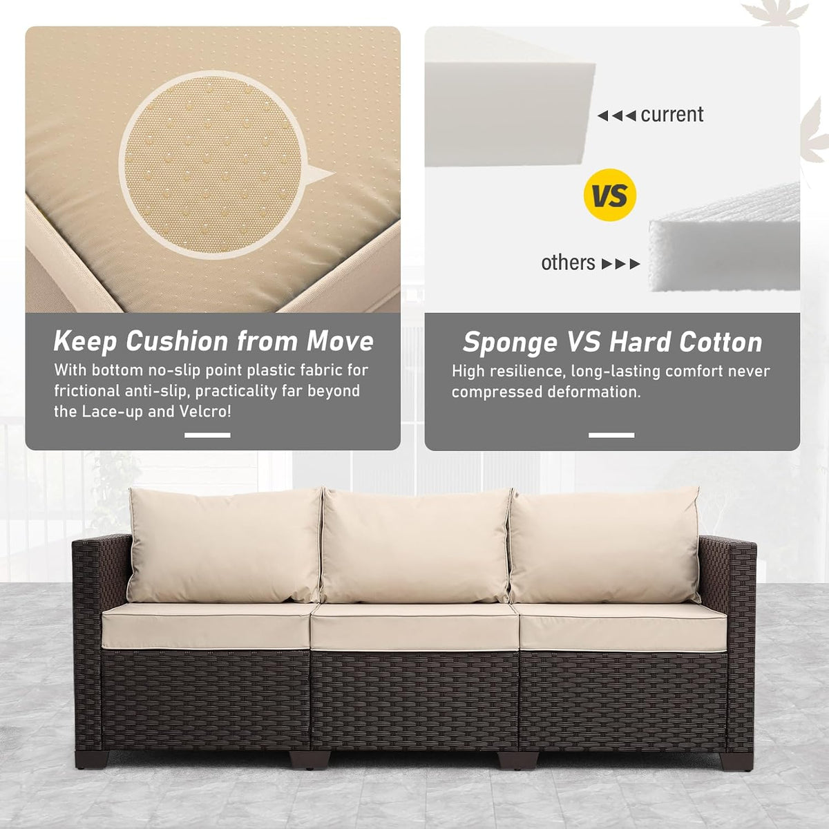 Cushioned Wicker 3‑Seater Outdoor Patio Sofa