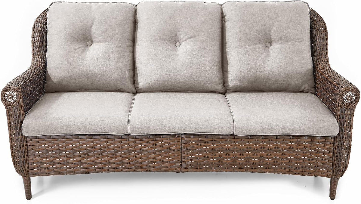 Cushioned Wicker 3‑Seater Outdoor Patio Sofa