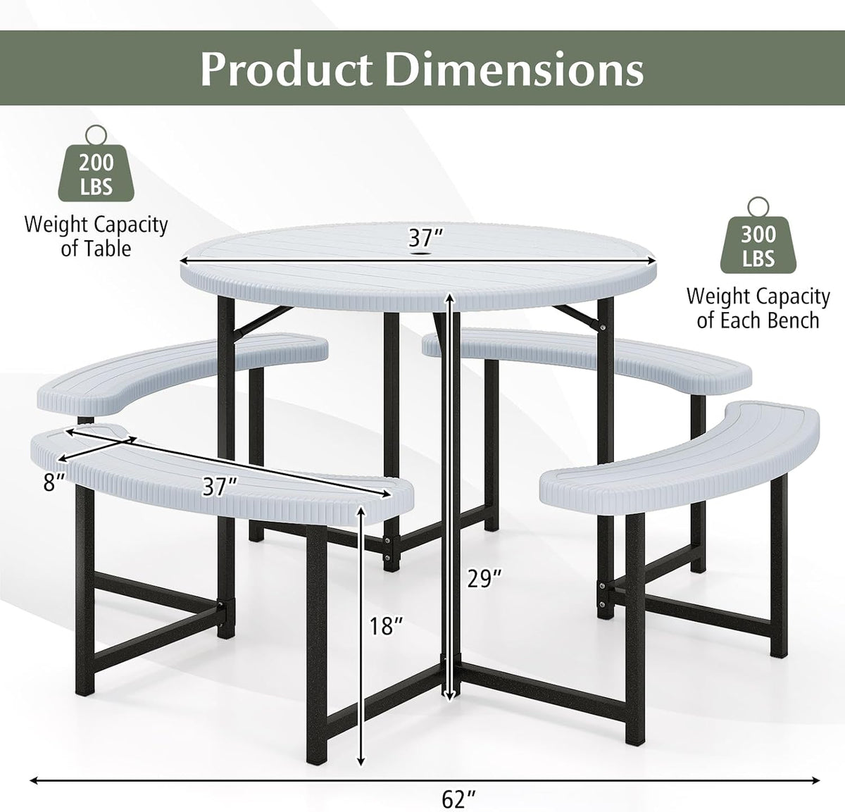 HDPE Round Outdoor Picnic Table Set