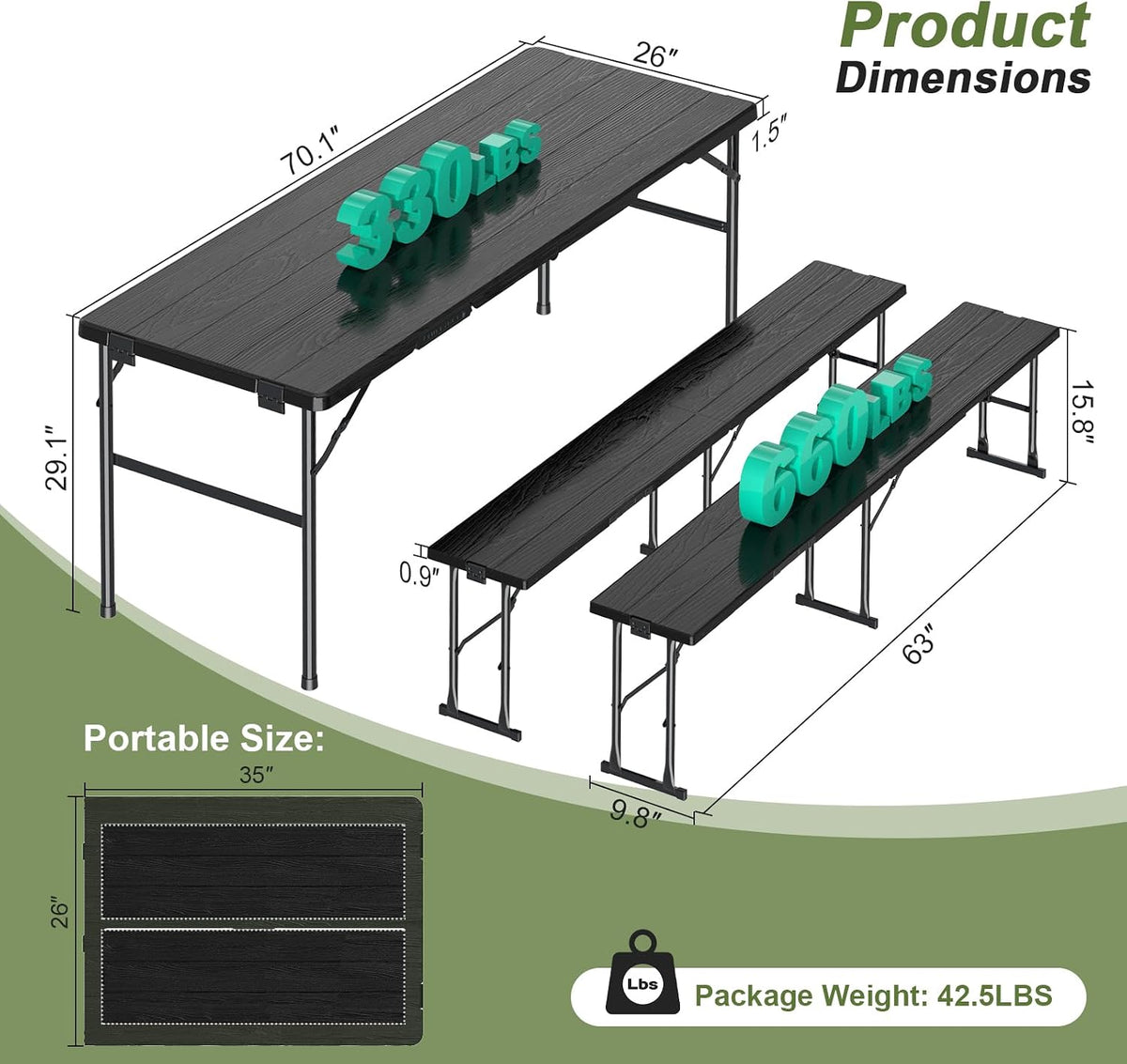 Portable HDPE Folding Picnic Table Set