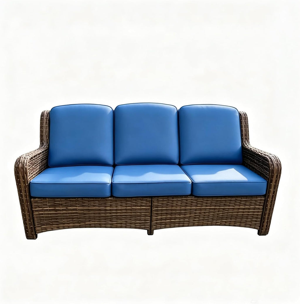 Cushioned Wicker 3‑Seater Outdoor Patio Sofa