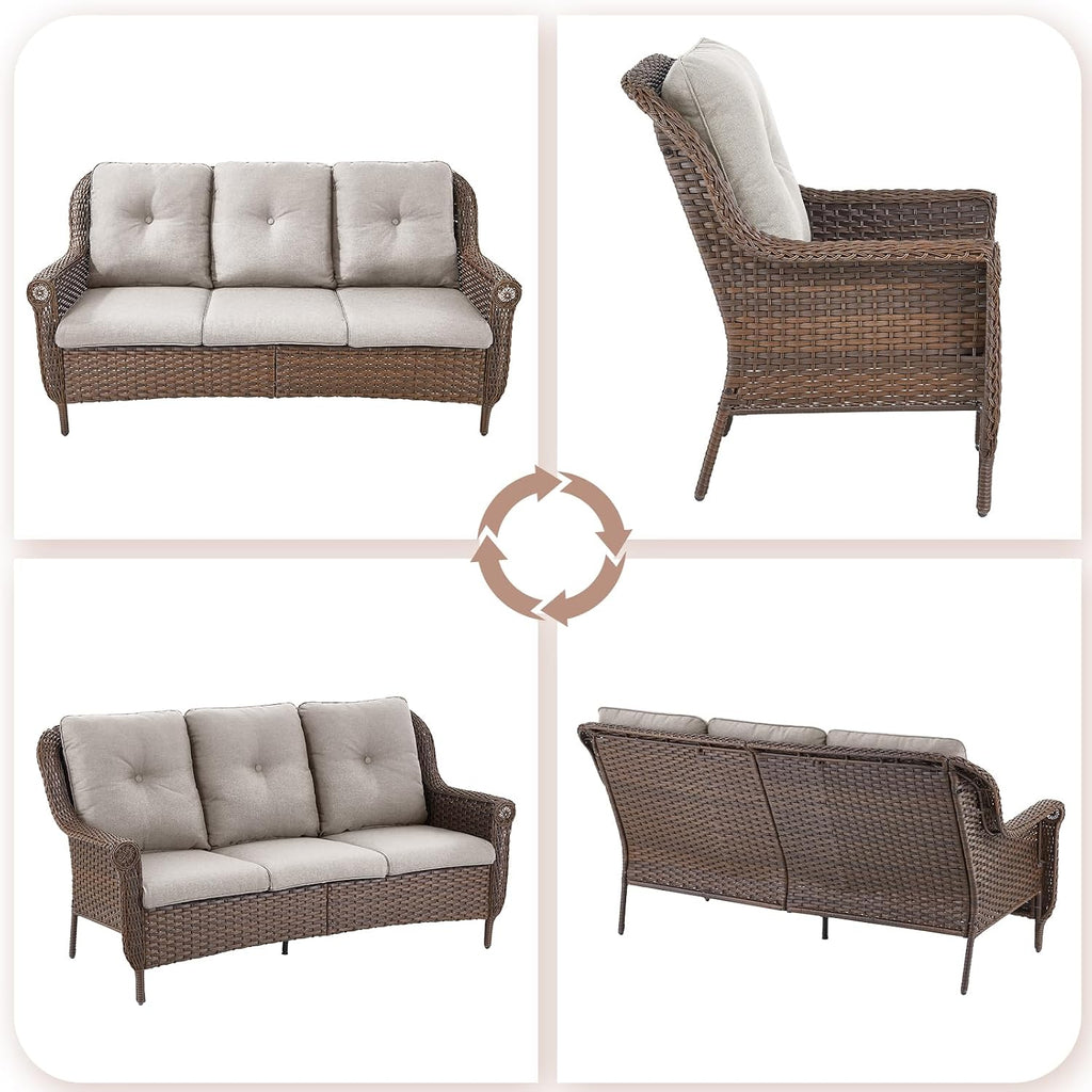 Cushioned Wicker 3‑Seater Outdoor Patio Sofa