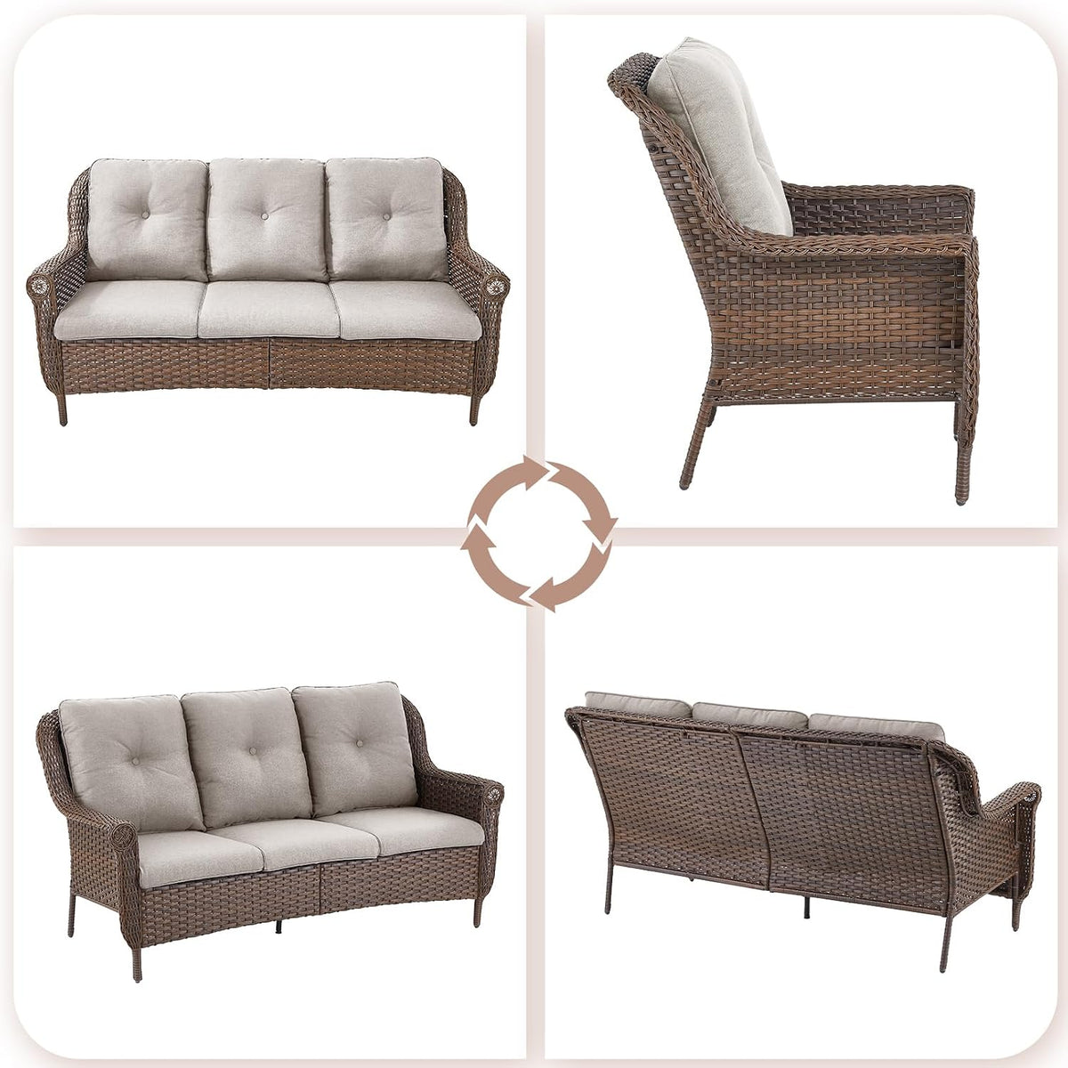 Cushioned Wicker 3‑Seater Outdoor Patio Sofa