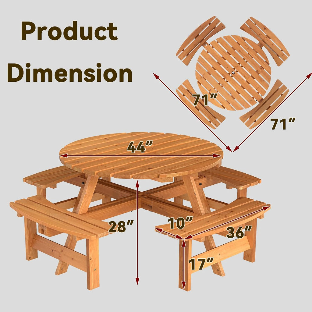 Wooden Round Outdoor Picnic Table Set