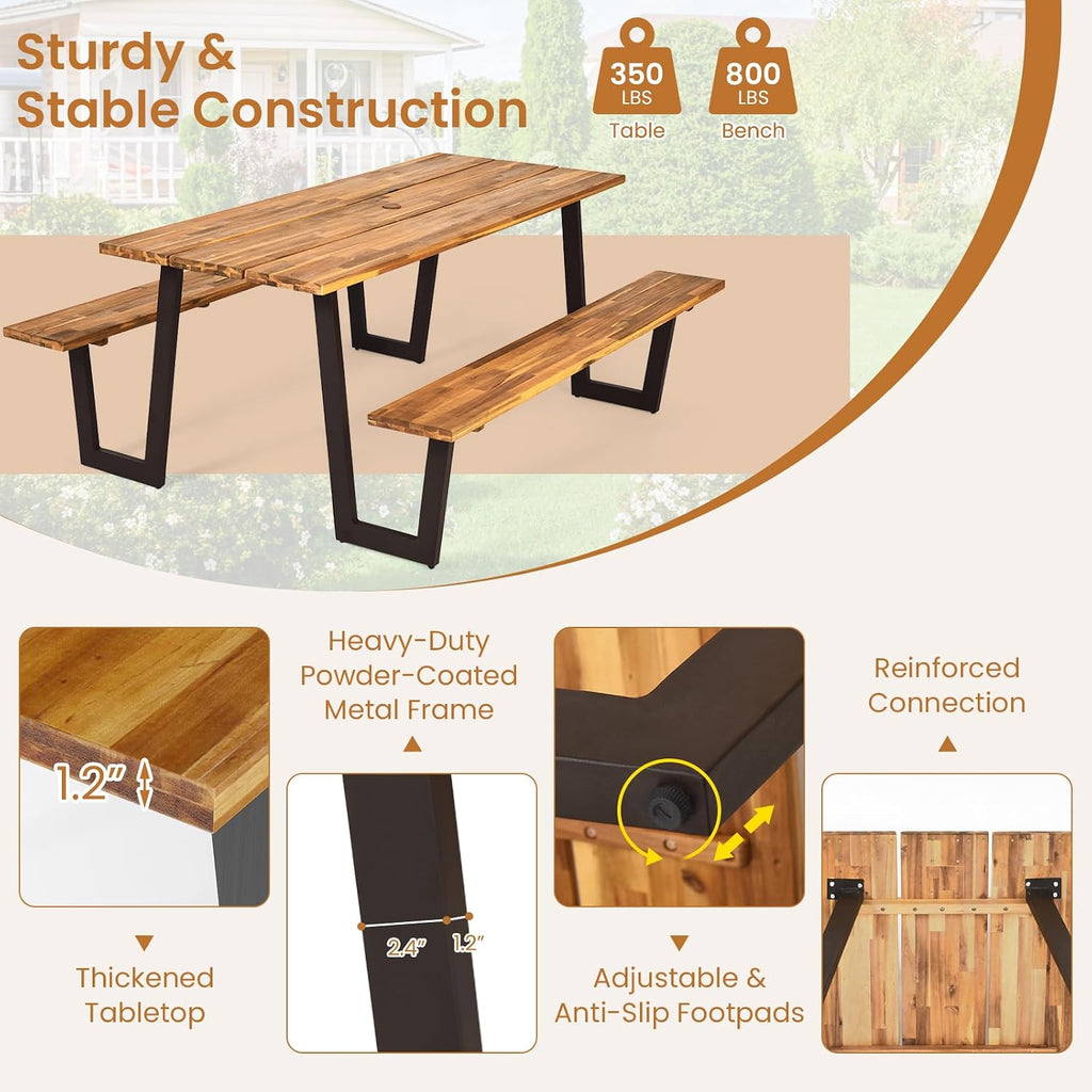 Acacia Wood Outdoor Picnic Table Set