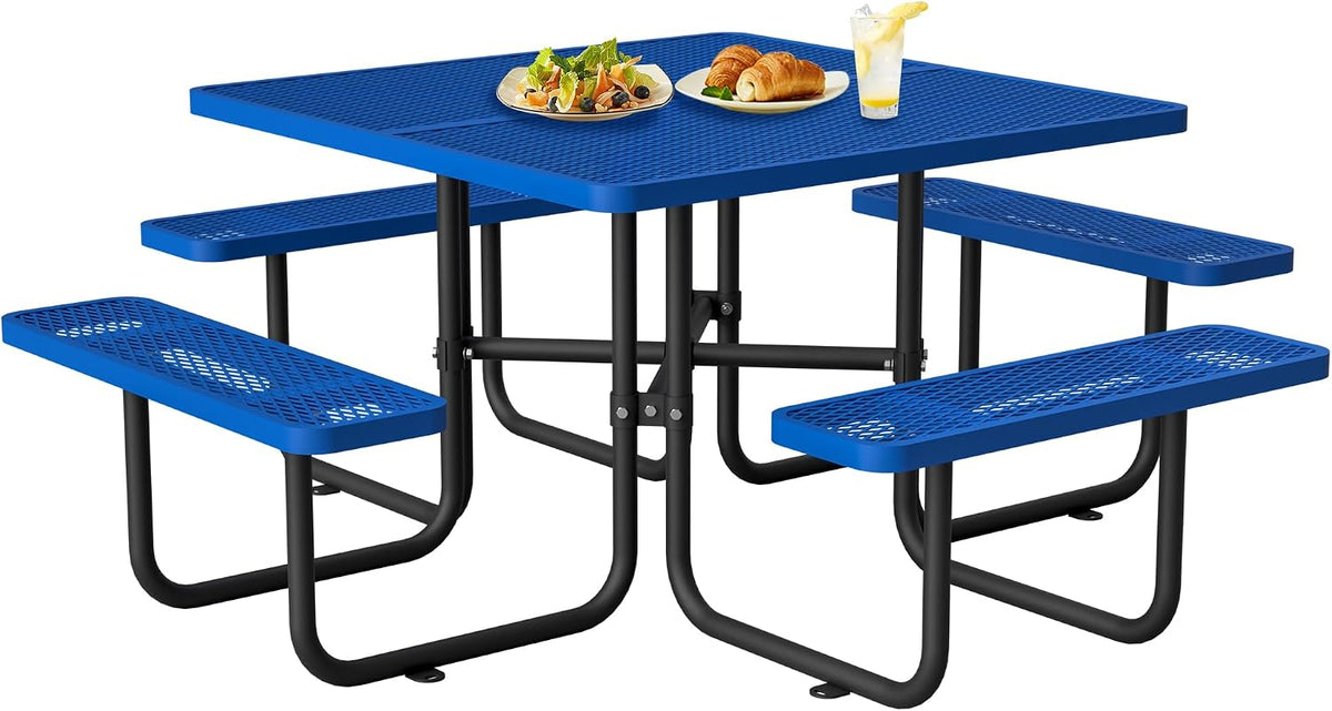 Heavy‑Duty Square Metal Picnic Table Set