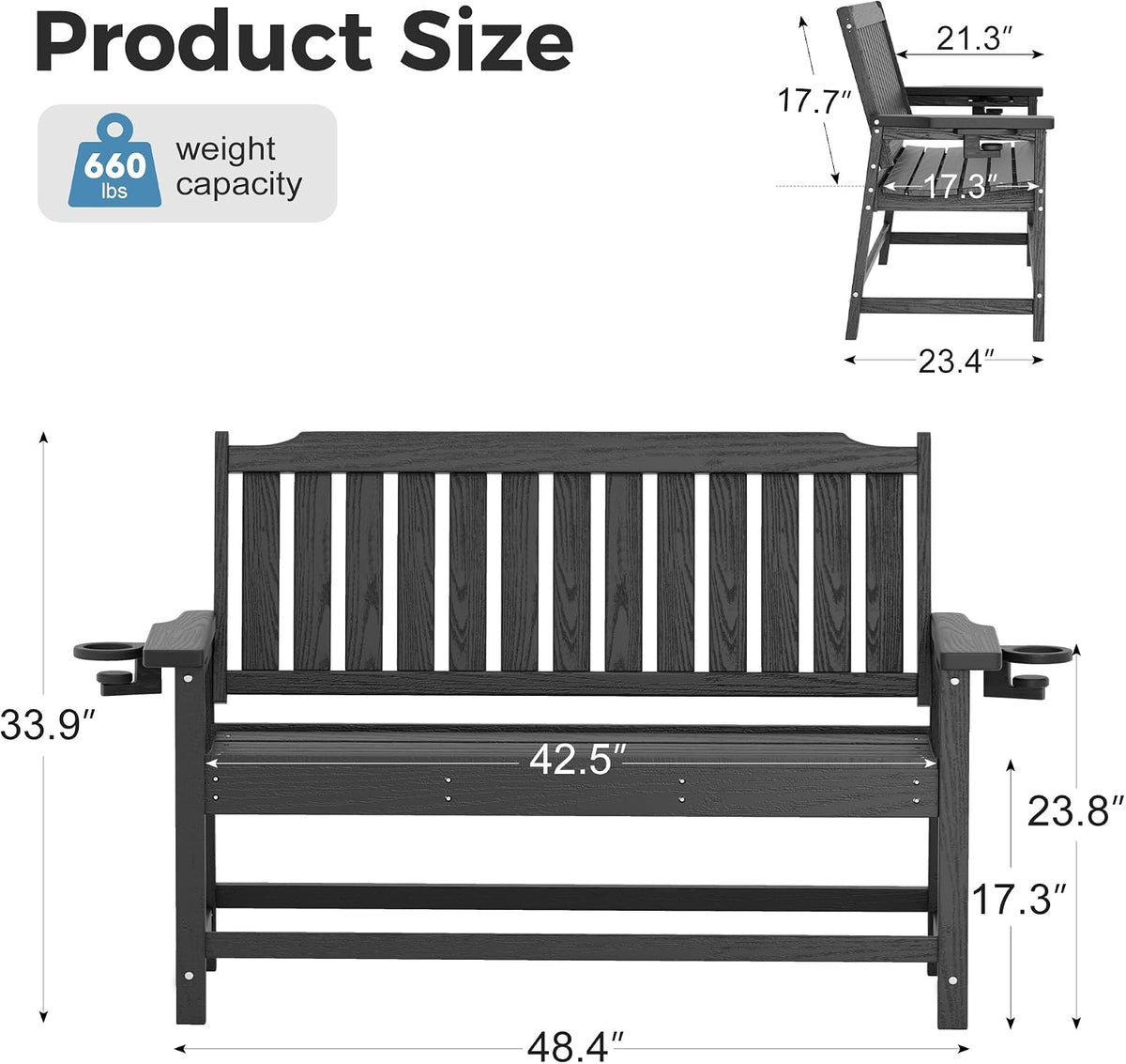 HDPE Weatherproof Two‑Person Outdoor Bench