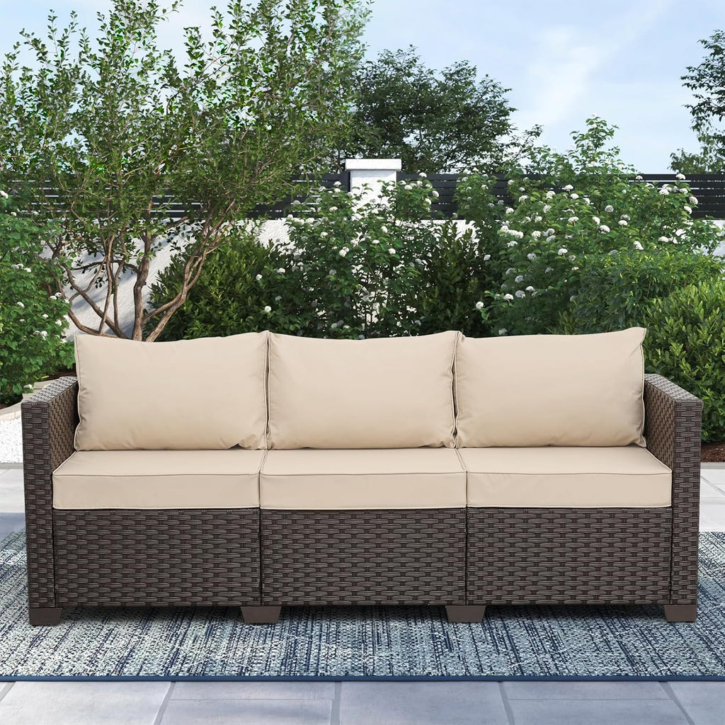 Cushioned Wicker 3‑Seater Outdoor Patio Sofa