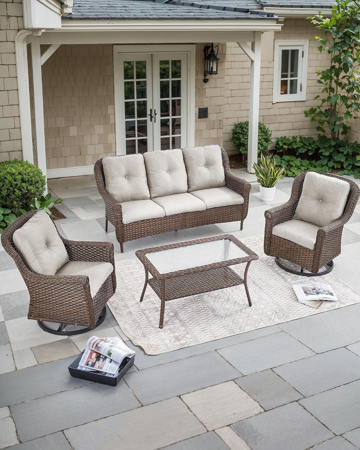 Cushioned Wicker 3‑Seater Outdoor Patio Sofa